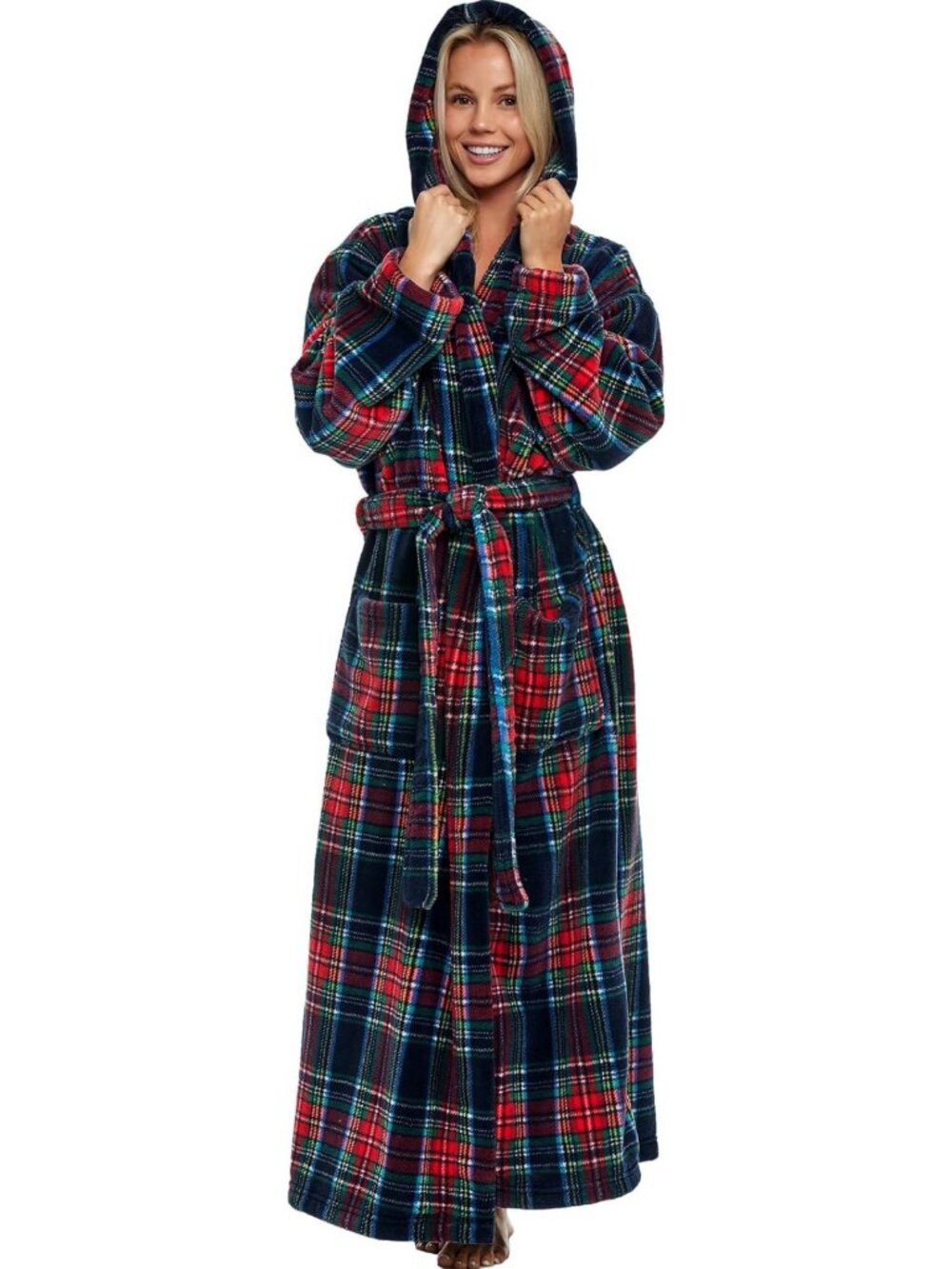 Cozy Long Sleeve Plush Fleece Hooded Bathrobe - Full Length Women's Robe